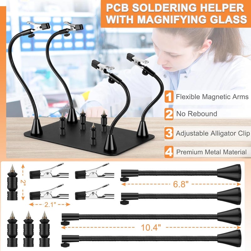 Drdefi Store Magnetic Helping Hands Soldering Third Hand, Soldering Station with Alligator Clips PCB Holder Tool, 4 Gooseneck Arms & 4 PCB Circuit Board Holders for Electronics Repair Jewelry Hobby - Image 5